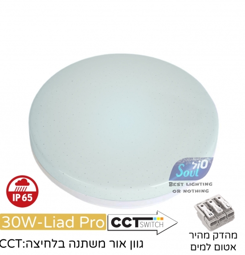 גוף תאורה צמוד תקרה ליעד פרו 30W גימור לבן CCT-מנצנץ