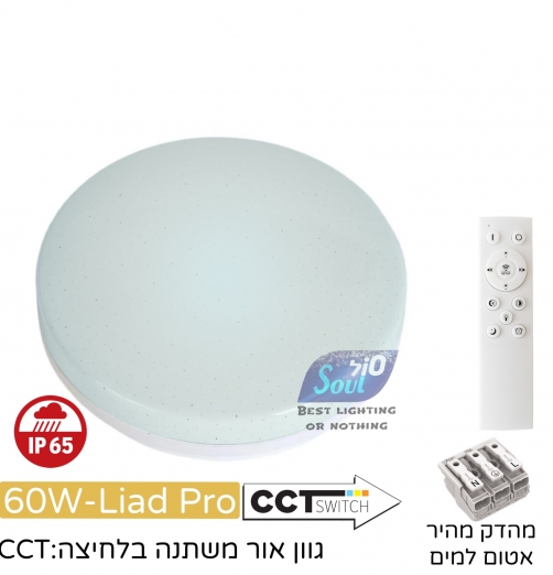 גוף תאורה צמוד תקרה ליעד פרו 60W גימור לבן CCT-מנצנץ+שלט